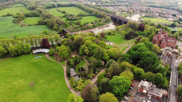 Flying over japanese garden in Avenham Park in Preston