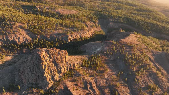 Aerial of a Mountain Range at Sunset in Tenerife Spain Nature Island Trees Hills Rocks Cliffs and