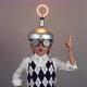 Funny child wearing handmade helmet with lightbulb. Slow motion - VideoHive Item for Sale