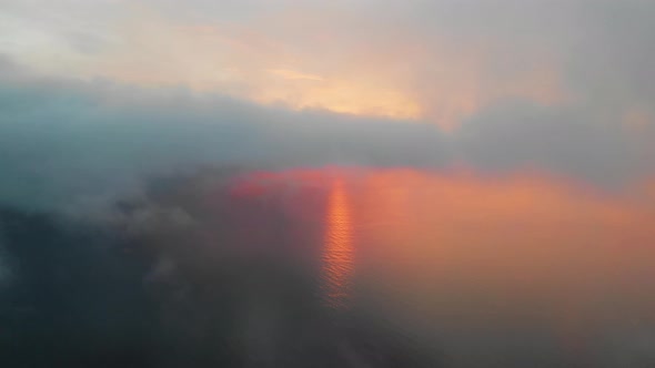 Aerial view of Unalaska Bay at sunset, Unalaska, Alaska, United States.