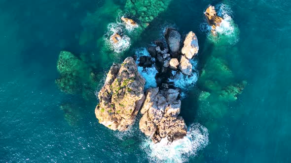 Azure beach on the Mediterranean Sea aerial view 4 K