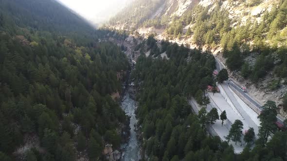 Gangotri valley in the state of Uttarakhand in India seen from the sky alt