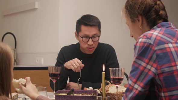 Family are at the dinner table