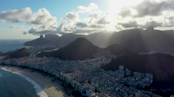 Copacabana Beach at Downtown Rio de Janeiro Brazil. Sunset scenery.