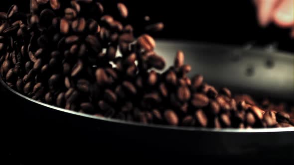 Super Slow Motion of Coffee Beans Roasted in a Frying Pan