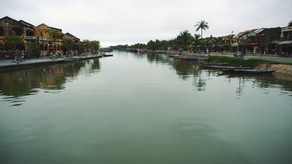 River View with Floating Lanterns and Boats. Hoi An, Vietnam