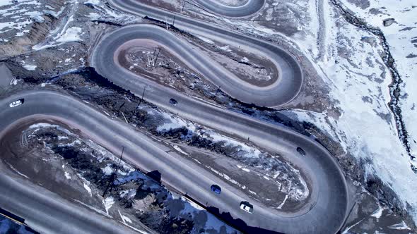 Highway road with scenic curves winding road at Andes Mountains.