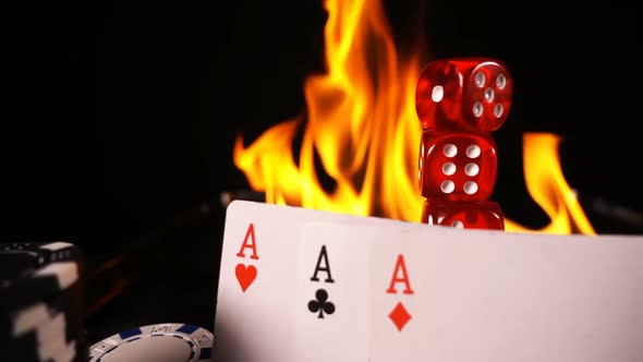 Gambling Chips Dices Poker Cards And Fire 5