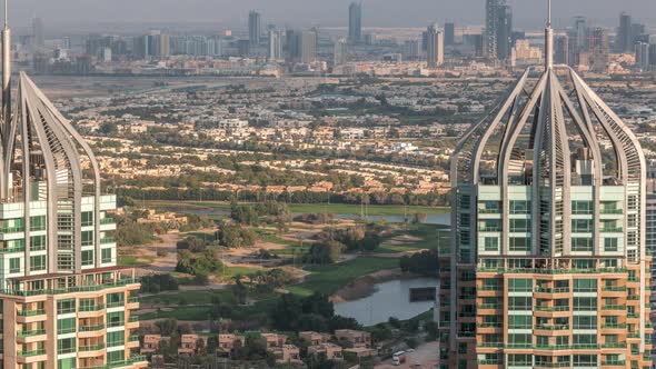 Aerial Top View of Dubai Marina Evening Timelapse