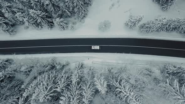 Aerial Winter Landscape with Mountain Road