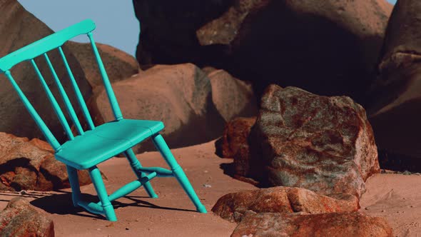 Retro Blue Wooden Chair on the Beach