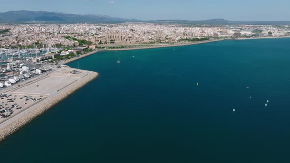 Aerial View of the Capital of Mallorca  Palma De Mallorca in Spain