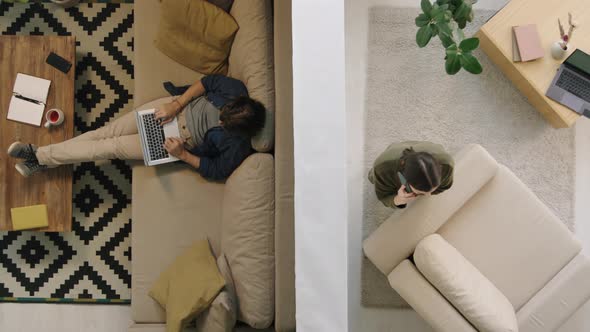 Top View of Life of Two People in Different Apartments