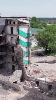 Vertical Video of a Wartorn House in Ukraine