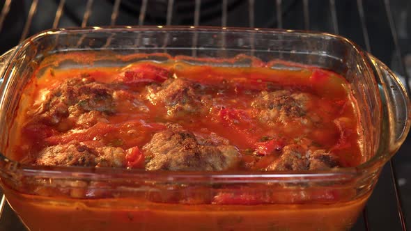 Baked Meatballs on Pan Hot Right Out of the Oven