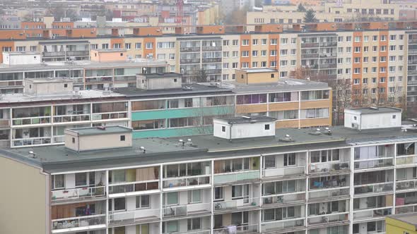 Apartment Building Complex in an Urban Area - Top View - Camera Moves To the Left