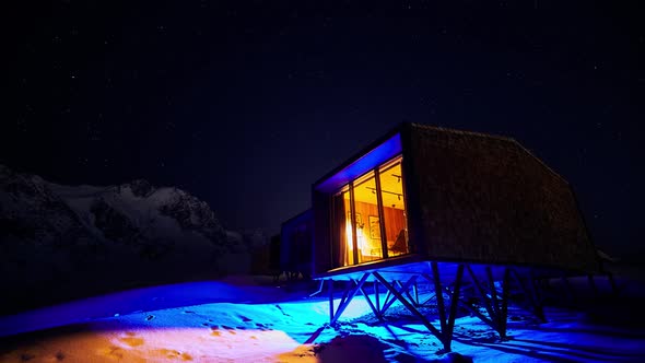 Modern Hotel in the Mountain Resort Under the Starry Sky