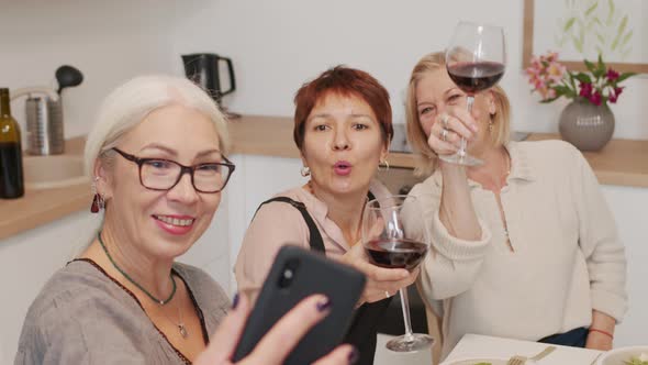 Three Mature Girlfriends Having Video Call on Smartphone
