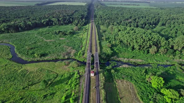 Railway Bridge Over the River Top View