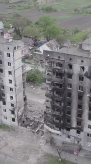 Vertical Video of a Destroyed House During the War in Ukraine