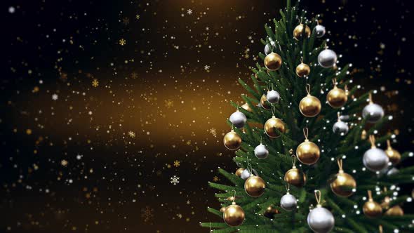 Christmas Tree With Shiny Lights And Golden Background Loop