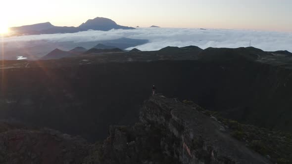 Aerial view of a person standing on the mountain, Saint Joseph, Reunion.