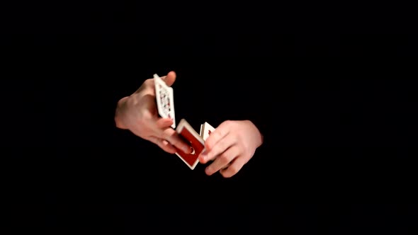Magic Playing Card Trick Kardistri on Black Background