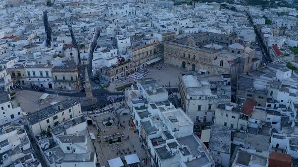 Aerial view of old town in the evening, Ostuni, Apulia, Italy