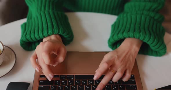 Freelancer Woman Works By Laptop PC in Cafe