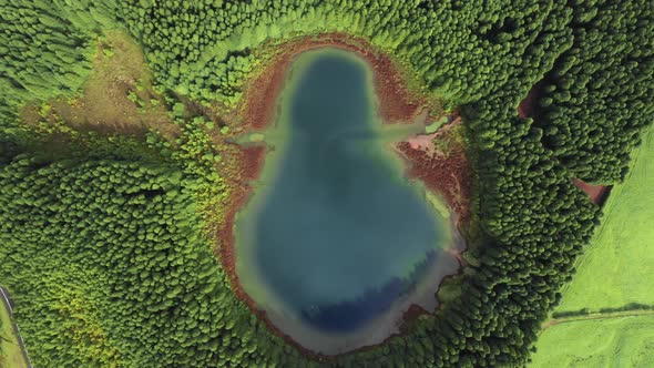 Canary's Lagoon in Volcano Crater Situated in Forest Sao Miguel Island Azores