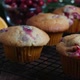 Homemade cranberry orange muffins on cooling rack, Christmas decoration on background, dolly shot - VideoHive Item for Sale