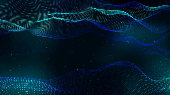 Cyan Blue Color Technology Digital Particle Line Wave Background Animation