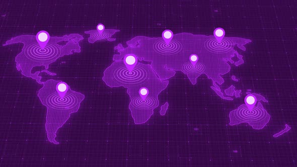 Purple Color World Map Location Tracking Animation