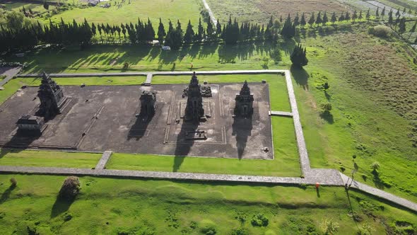 Aerial view of arjuna temple complex at Dieng Plateau.