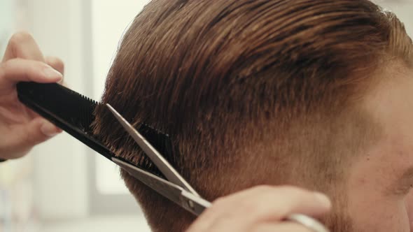 Combing and cutting hair at the hairdresser