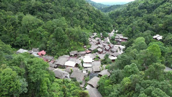 Aerial view of Mae kampong village,  Houses in valley, Chiang Mai, Thailand