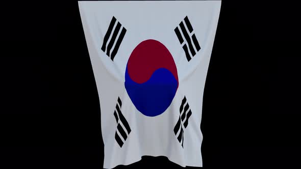 The piece of cloth falls with the flag of the State of Korea to cover the product