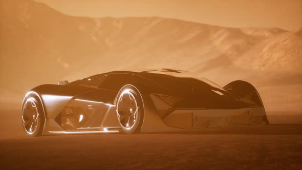 Supercar at Sunset in Desert