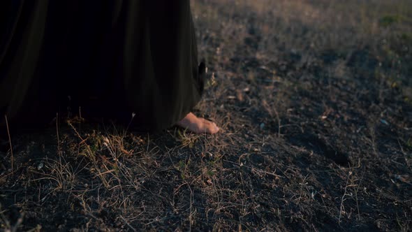 Woman's Feet Walking on the Grass