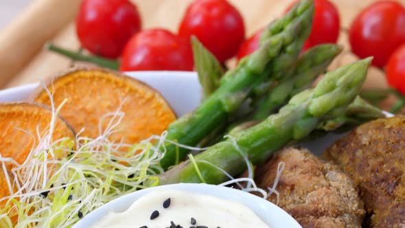 Closeup Of Healthy Food. Vegan Buddha Bowl With Beans And Vegetables. 