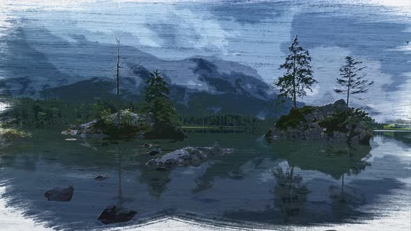 Watercolor timelapse of Lake Hintersee in the Alps in Germany