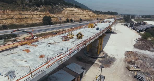 Aerial footage of a large scale highway construction project