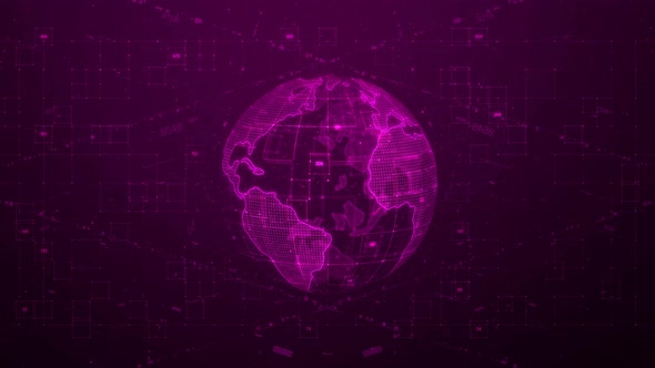 New Pink Color Digital Hologram Particle Earth Animated