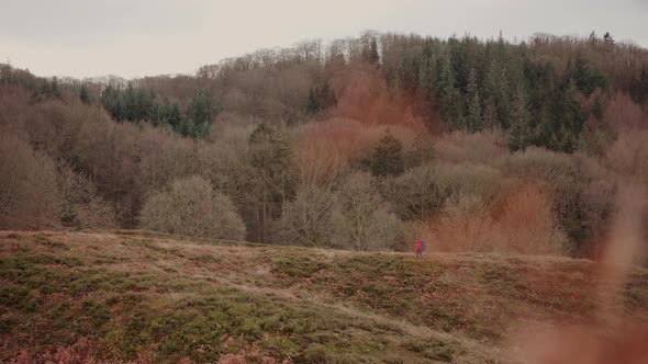 Tourist Hiking Along the Hills in Himmelbjerget Area Denmark