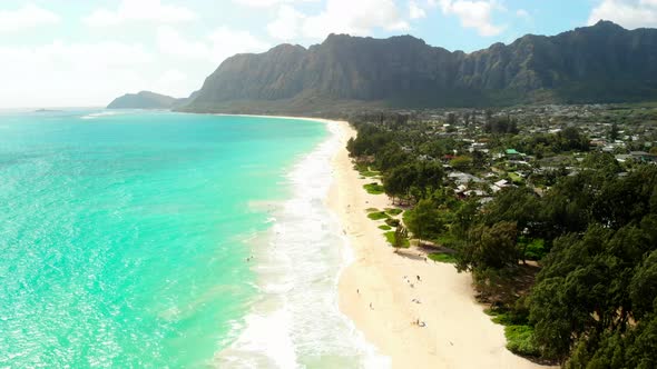 Aerial of Sherwood Beach in Hawaii