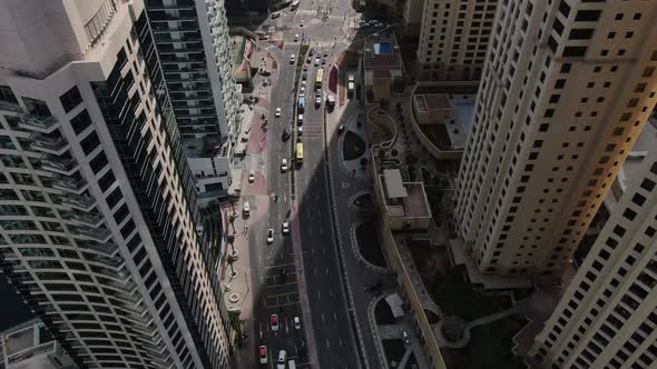 Drone Footage of the Busy Streets of Dubai with Lots of Car Traffic