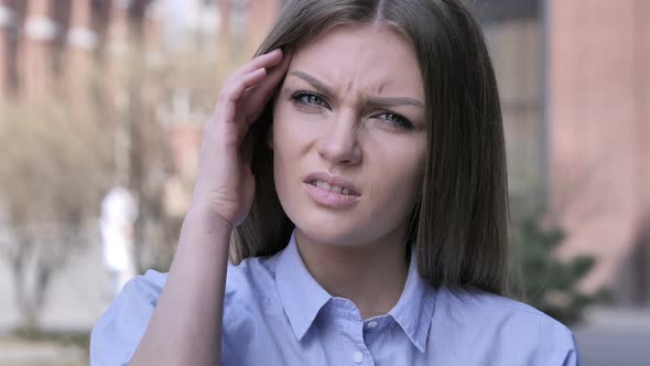 Headache, Portrait of Tense Woman in Office