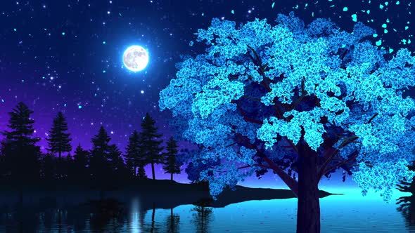 Blue Flower Tree Landscape 