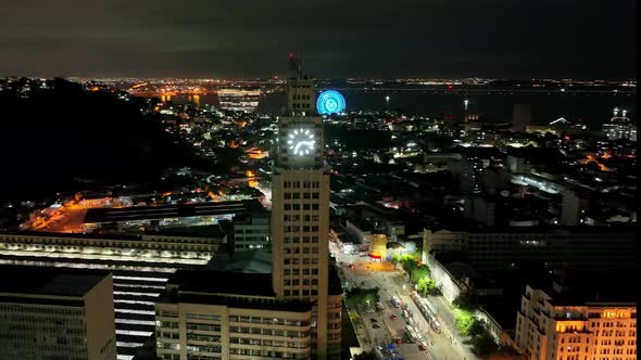 Night landscape of Central Train station at downtown Rio de Janeiro Brazil.