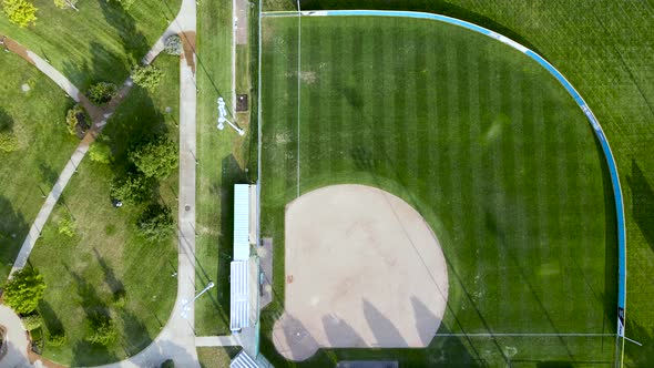 COVID-19 - Empty Baseball & Softball Sandlot Field - Aerial Drone Top Down View